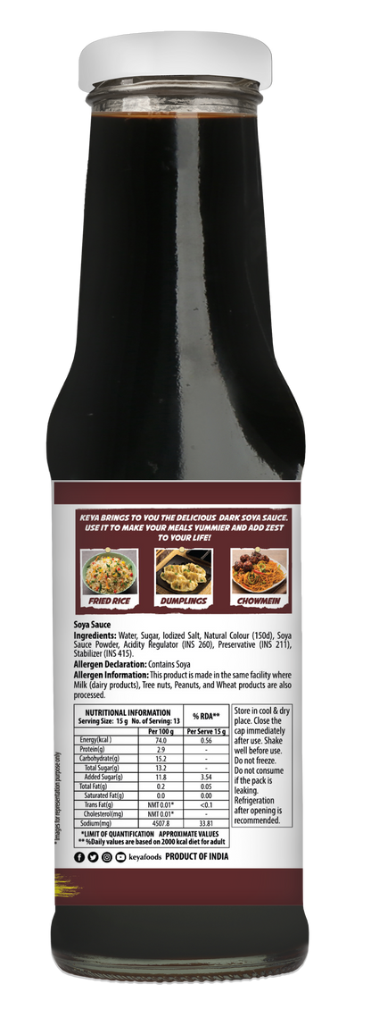 Keya Chinese Sauce Combo- Red Chilli Sauce 200g, Green Chilli Sauce 190g, Dark Soya Sauce 200g,Pack 3