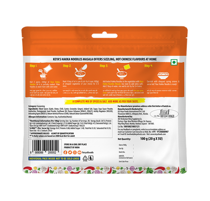 Keya Hakka Noodles Masala 100g Multipack | 5 sachets inside of 20g | Each sachet 20g