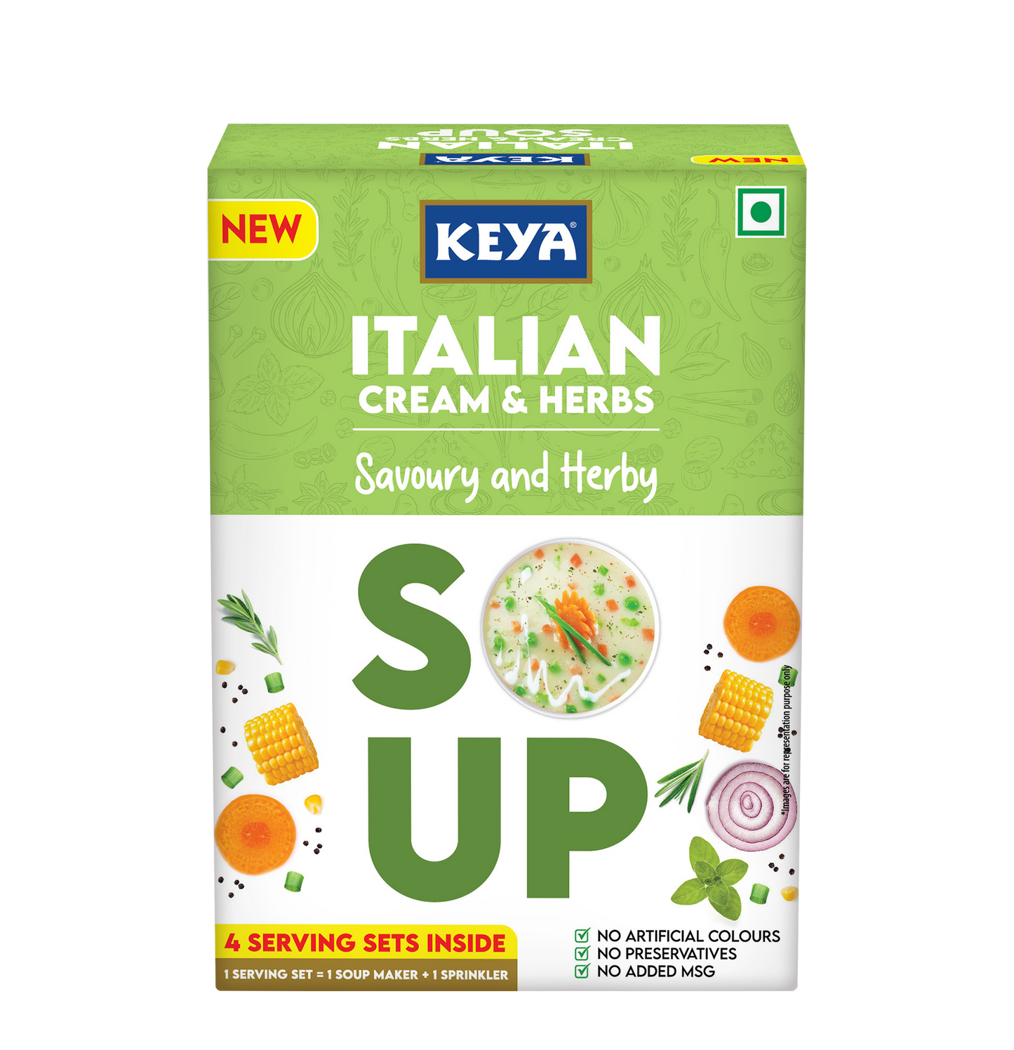 Keya Mexican Soup Tomato & Corn 52g | Keya Italian Soup Cream & Herbs 44g, Pack 2