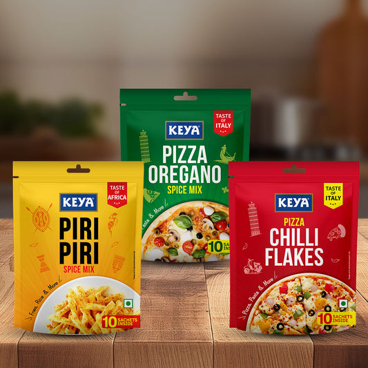 Keya Spice Mix Multipacks | Pizza Oregano 40g, Piri Piri 40g, Pizza Chilli Flakes 20g, Pack of 3