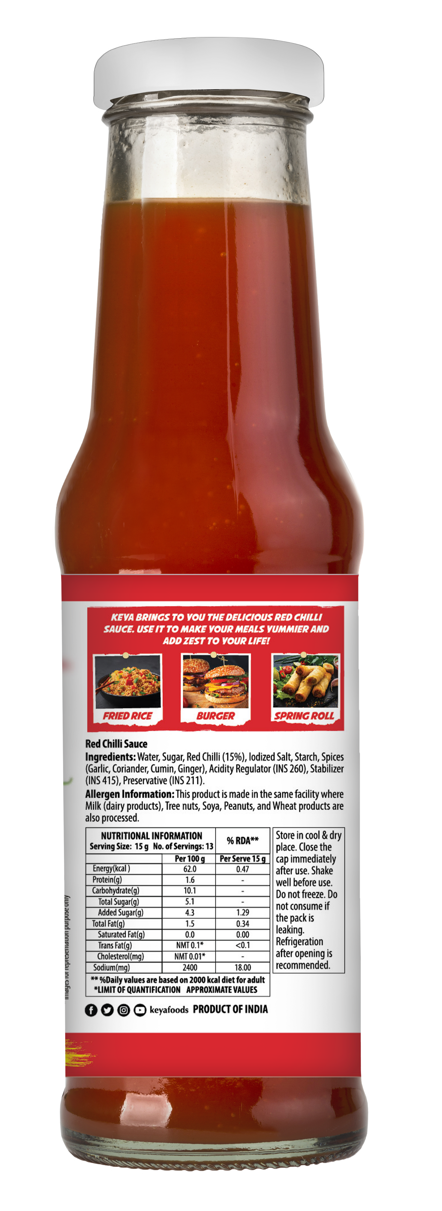 Keya Chinese Sauce Combo- Red Chilli Sauce 200g, Green Chilli Sauce 190g, Dark Soya Sauce 200g,Pack 3