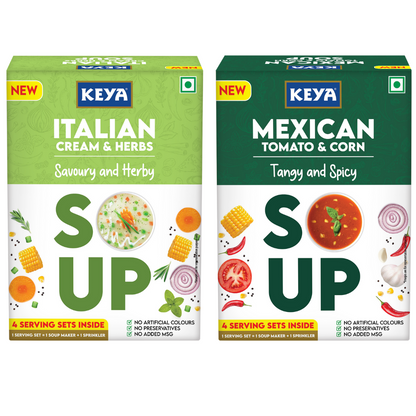 Keya Mexican Soup Tomato & Corn 52g | Keya Italian Soup Cream & Herbs 44g, Pack 2