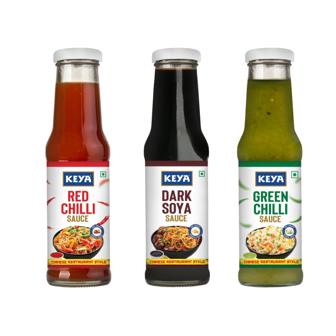 Keya Chinese Sauce Combo- Red Chilli Sauce 200g, Green Chilli Sauce 190g, Dark Soya Sauce 200g,Pack 3