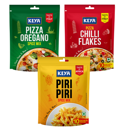 Keya Spice Mix Multipacks | Pizza Oregano 40g, Piri Piri 40g, Pizza Chilli Flakes 20g, Pack of 3